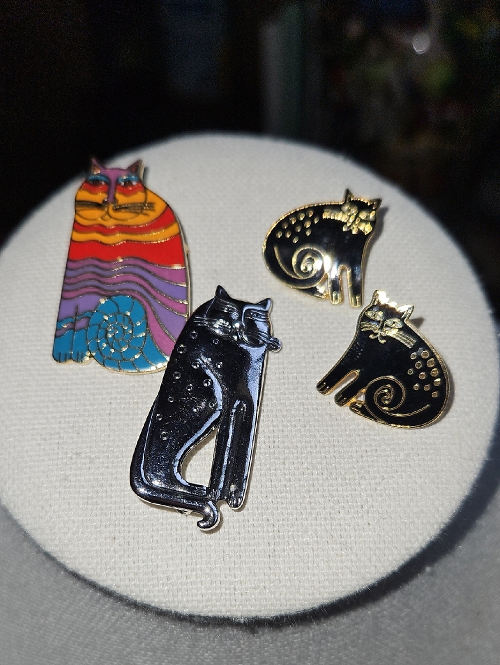 Laurel Burch Enamel Pins And Earrings. Rainbow, Silver And Black.  Vintage.